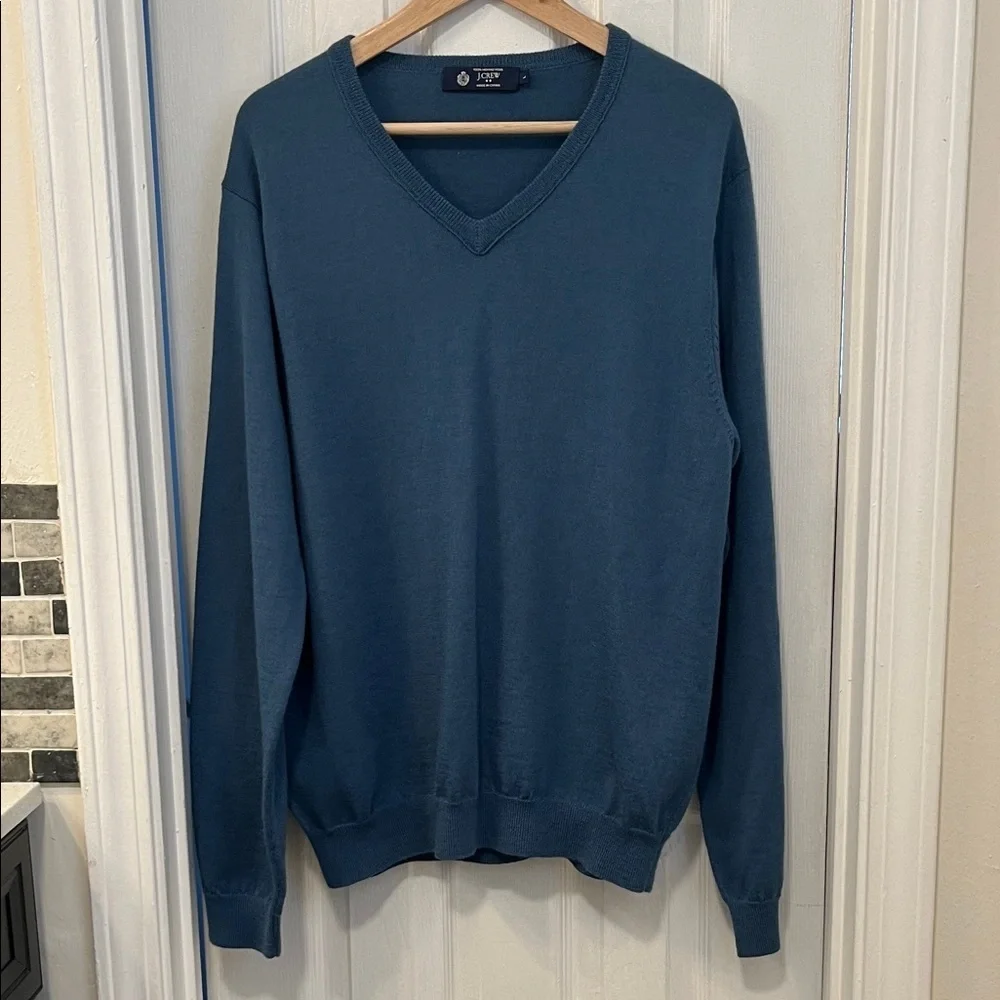 J. Crew Pullover Knit Sweater Men's Size L 100% Merino Wool V-Neck Teal